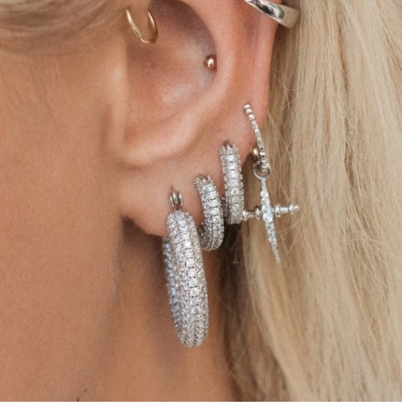 Baby Amalfi Pave Crystal Silver Hoops Earrings - Picture 9 of 12